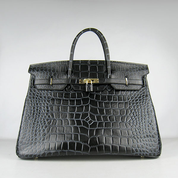 Replica Hermes Birkin 40CM Crocodile Veins Leather Bag Black 6099 Online - Click Image to Close